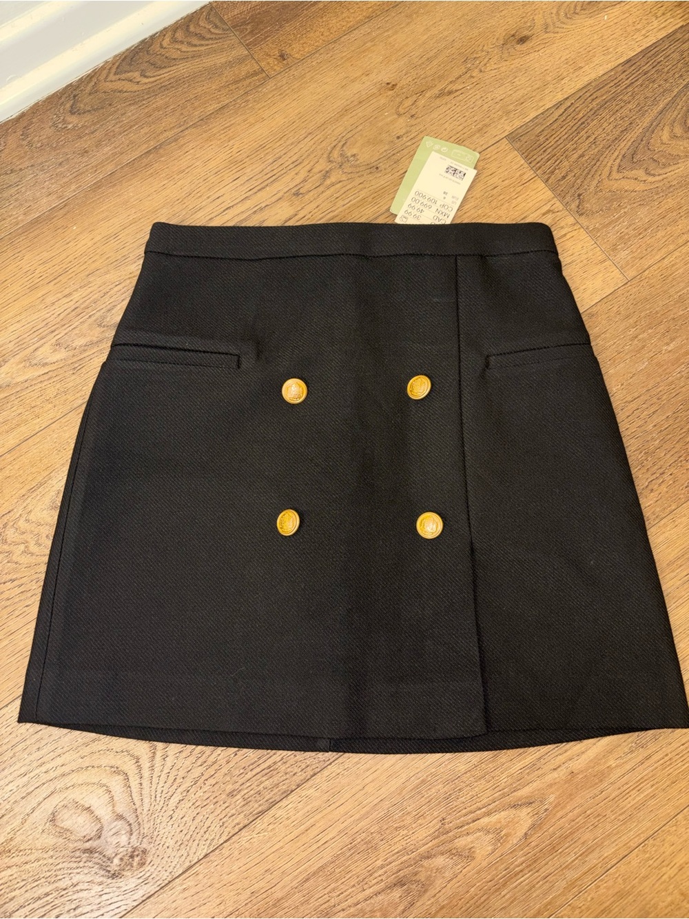 H&M Black Double-Breasted Mini Skirt with Gold Buttons